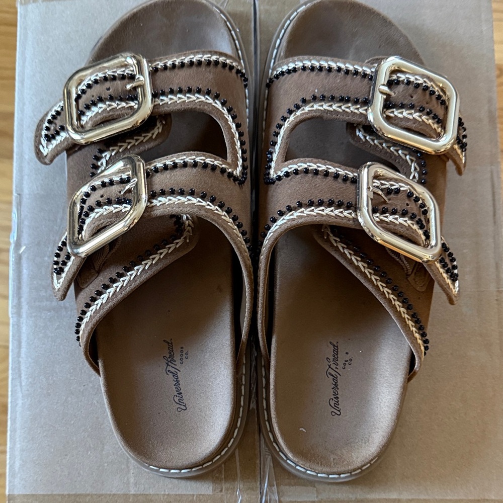 Universal Thread Brown Sandals with Gold Buckles